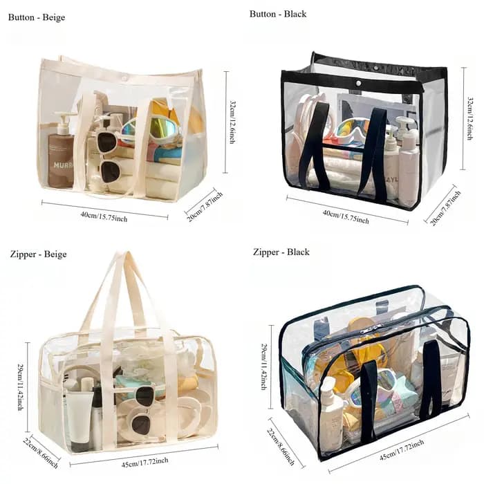 Sac de rangement transparent à fermeture éclair avec poignée
