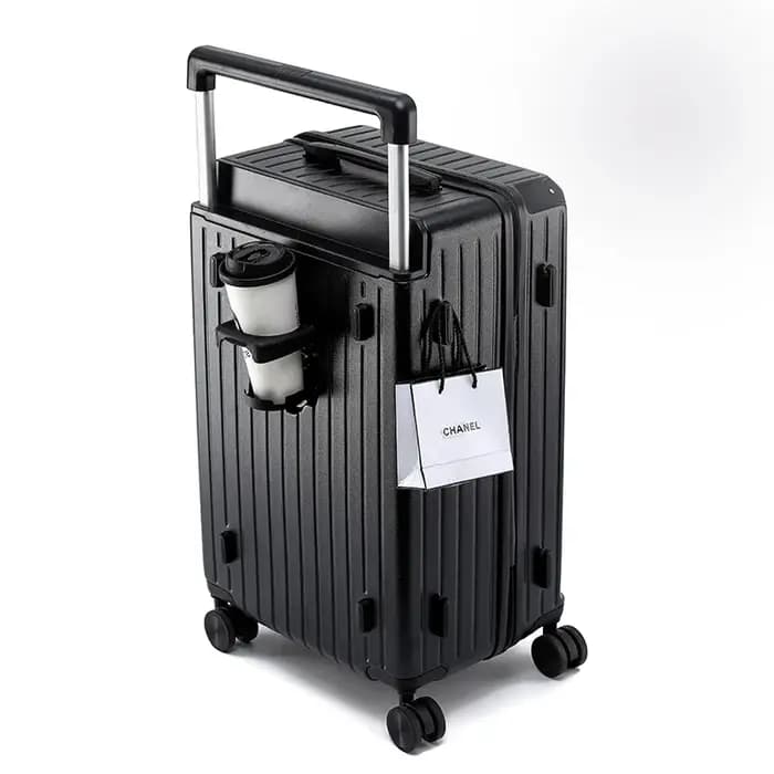 Valise à roulettes large de 20/24/26 pouces, valise de cabine multifonctionnelle avec porte-gobelet
