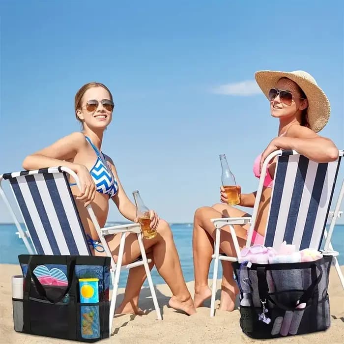 Sac fourre-tout de plage en maille de grande capacité