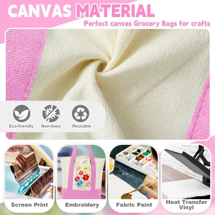 Lot de 1 à 3 sacs fourre-tout en toile DIY, sac de plage pour cadeaux de fête et de mariage avec poche extérieure, sac de courses réutilisable pour le quotidien