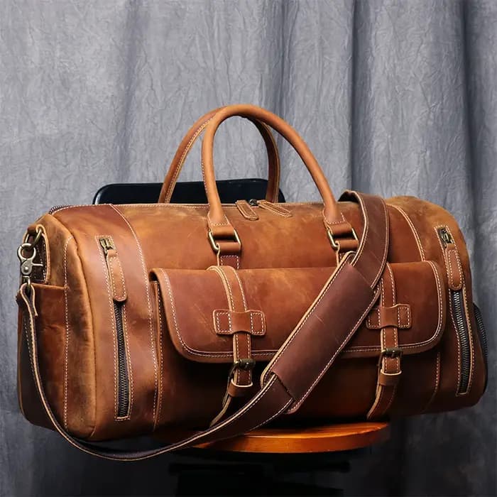 MUNUKI Vintage Crazy Horse sac de voyage en cuir véritable grand sac à bagages hommes sac de sport