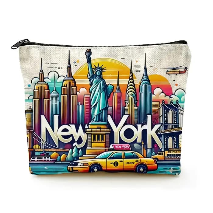 Trousse de maquillage Design New York City avec monuments emblématiques, pochette cosmétique de voya