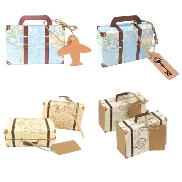 10/20/50pcs Mini valise de voyage boîte à bonbons papier Kraft chocolat faveur boîte-cadeau sac d'emballage décoration de fête d'anniversaire de mariage