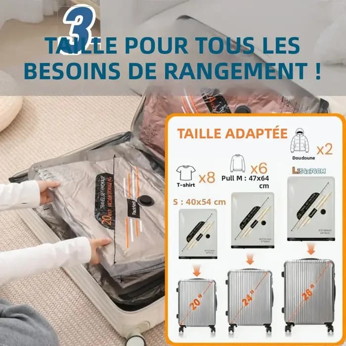 Sacs de Compression sous Vide Voyage Imperméables Rouleau Main Sans Pompe 80% Gain de Place Organisateur Valise Bagage PEVA Réutilisable Haute Qualité Protection Contre l'Humidité et Poussière Rangeme