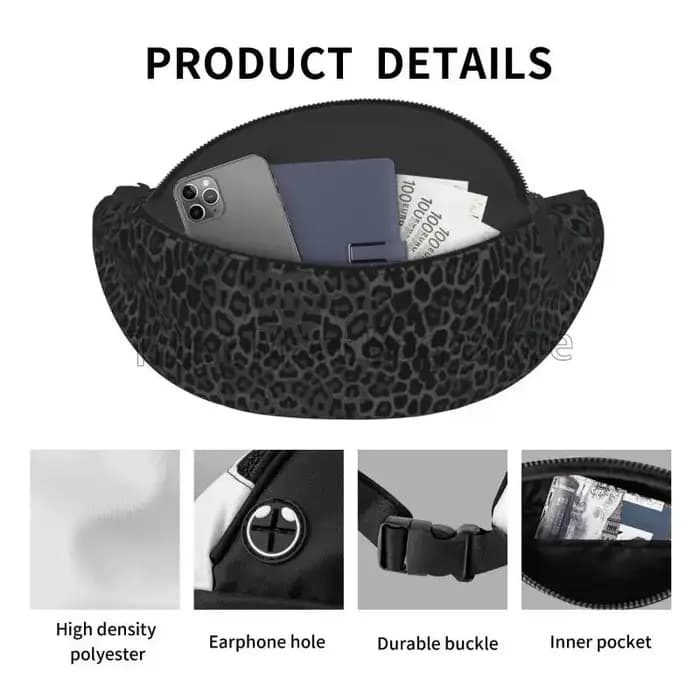 Sac banane imprimé léopard noir pour hommes et femmes