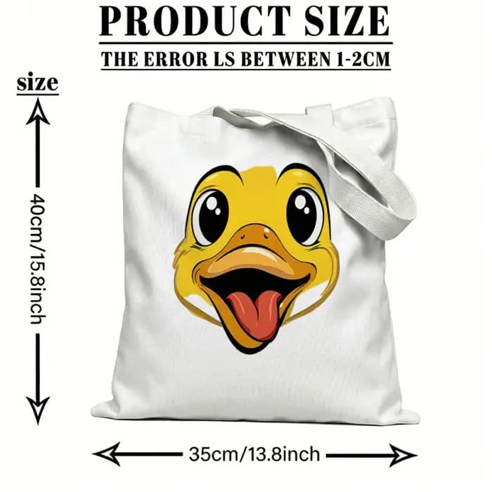 Sac fourre-tout imprimé à plat de grande capacité avec dessin animé du petit canard jaune 2D