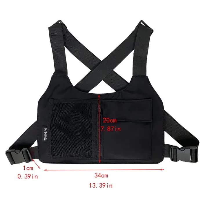 Sac de poitrine unisexe en nylon noir