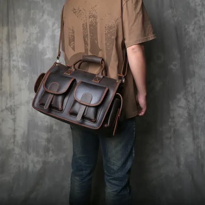 Sac à main horizontal rétro en cuir Crazy Horse pour homme