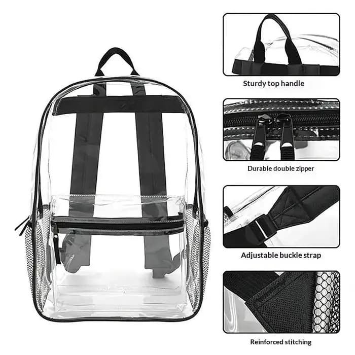 Sac à dos transparent imperméable 1 pièce en PVC robuste pour stade de baseball