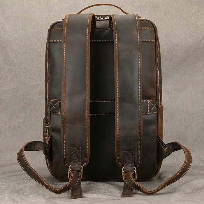 Sac à dos de voyage vintage en cuir à double fermeture éclair pour homme, sacoche de voyage faite à