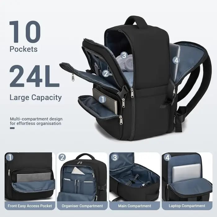 Sac à dos KONO pour bagage à main 40x30x20cm, 24L, avec compartiment pour ordinateur portable 15,6 p