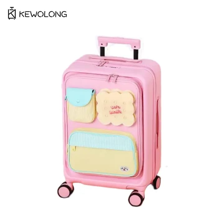 Valise à roulettes mignonne de 20 pouces à ouverture frontale, bagage à main léger avec serrure TSA,