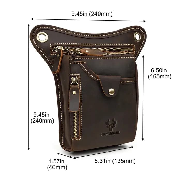 HUMERPAUL Sac de jambe de cuisse en cuir véritable poches multifonctions sac à bandoulière sac de hanche pour homme