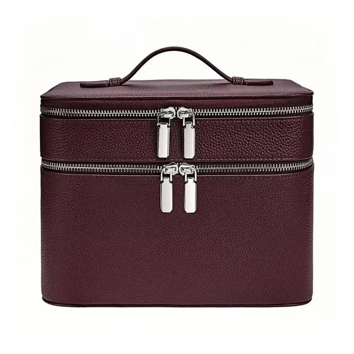 Sac cosmétique double couche en cuir PU, grande capacité, pour ranger les articles de toilette et le