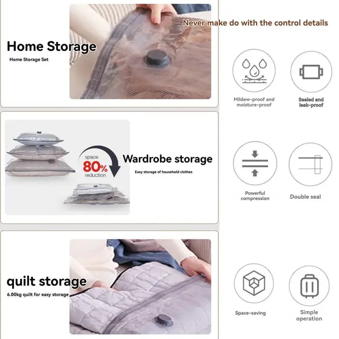 Sacs sous vide pour voyage avec pompe à air rechargeable