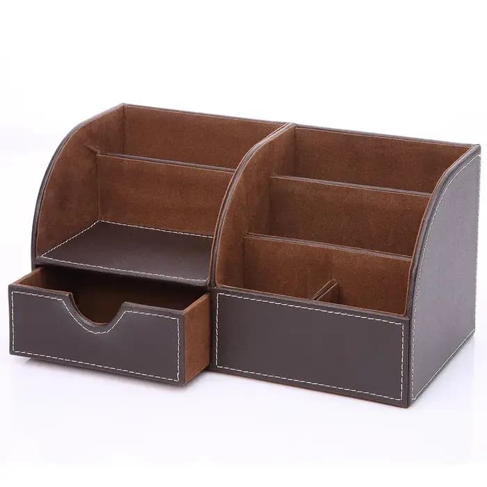 Organisateur de bureau en cuir multifonction, fournitures de bureau à domicile, boîte de rangement à 6 compartiments, Collection avec tiroir
