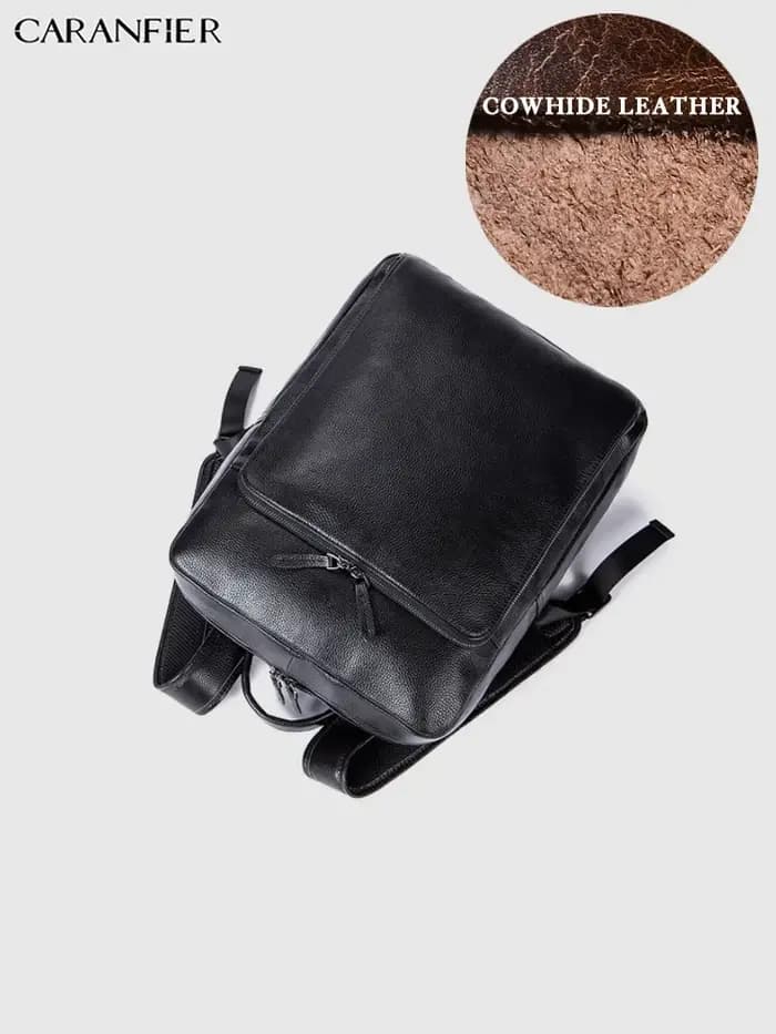 CARANFIER hommes sacs à dos véritable cuir de vachette sac à dos ordinateur portable sac d'école