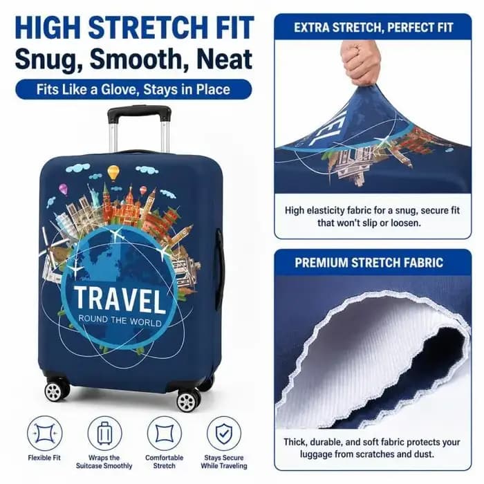 Housse de Valise de Voyage "Tour du Monde", Housse de Valise pour Valises à Roulettes de 18 à 28 Pouces, Essentiels de Voyage S/M/L