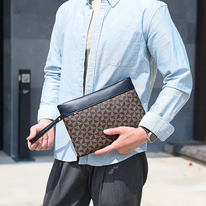 Sac à main pour homme en cuir PU motif géométrique pochette de créateur rigide avec fermeture éclair pour téléphone et cartes bleu champagne menthe clair