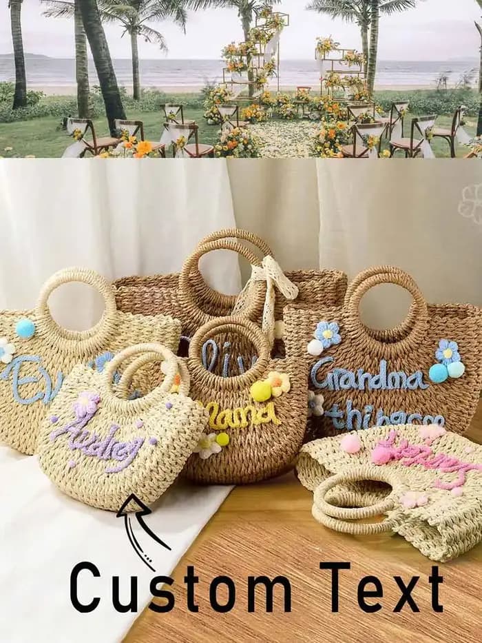 1 sac à main en paille personnalisé | sac de plage de demoiselle d'honneur | sac cadeau pour enterrement de vie de