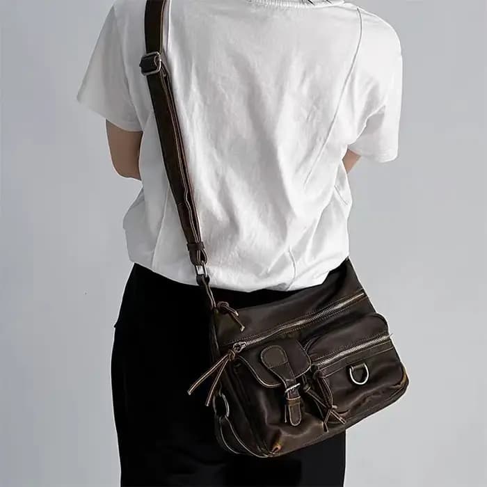 Sac à bandoulière en cuir lavé pour moto