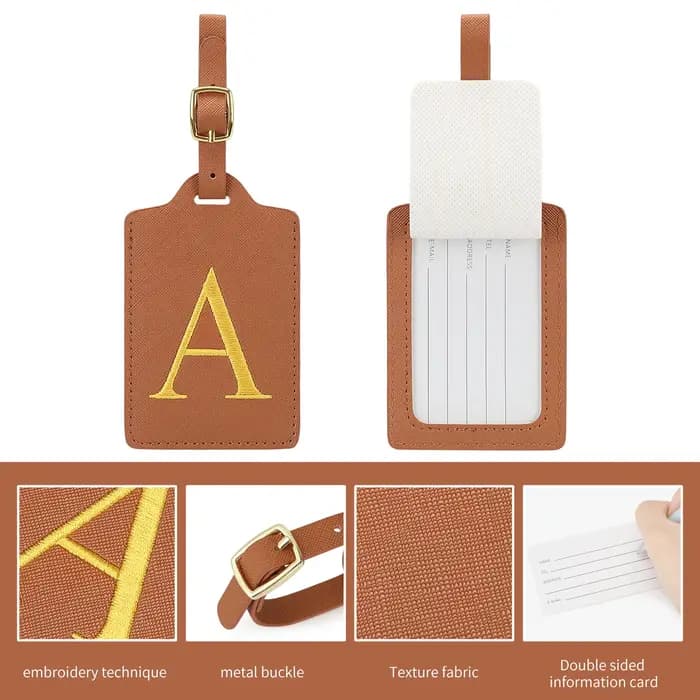 Étiquette à bagages en cuir PU avec 26 lettres