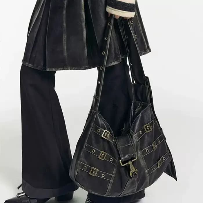 JIAERDI Vintage Rivet noir sac à main femmes Y2k Grunge cuir Chic grande capacité sac fourre-tout femme rétro décontracté sac à bandoulière Bolso