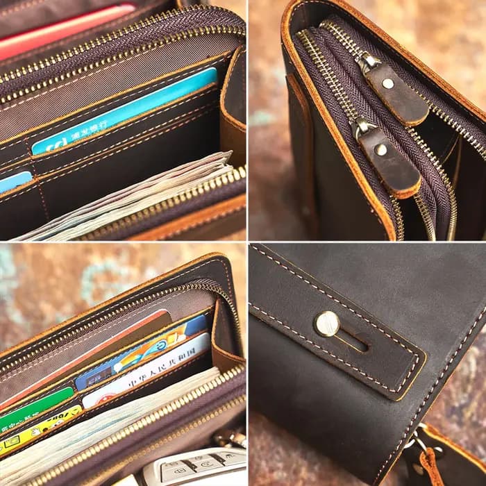 Pochette en cuir véritable pour homme
