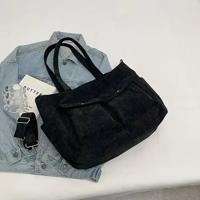 Sac fourre-tout en velours côtelé de grande capacité pour femmes, sac à bandoulière polyvalent avec