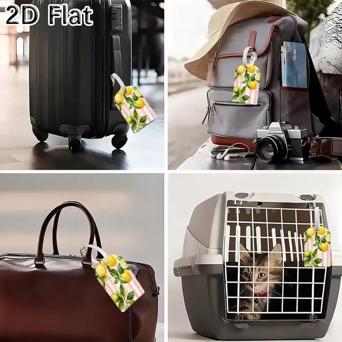 Étiquette de bagage avec motif citron et feuilles vertes