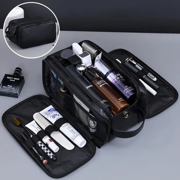 Trousse de toilette de voyage en PU multi-poches pour femmes et hommes