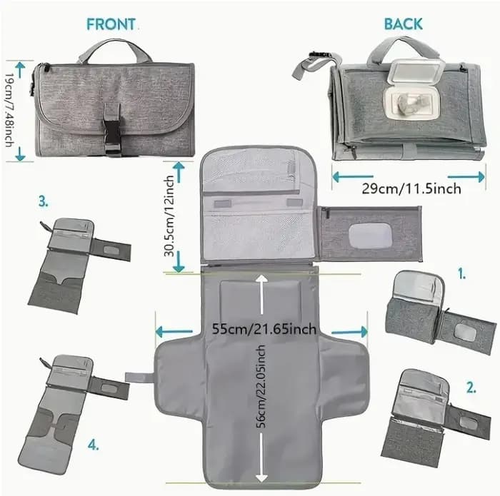 Matelas à langer portable avec sac de rangement – Tapis de changement de couches à une main pour sacs