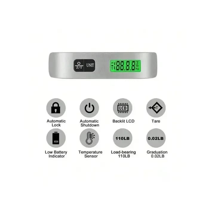 Balance de pesée portable électronique pour bagages avec écran LCD numérique 110 lb/50 kg, idéale pour valises et sacs de voyage