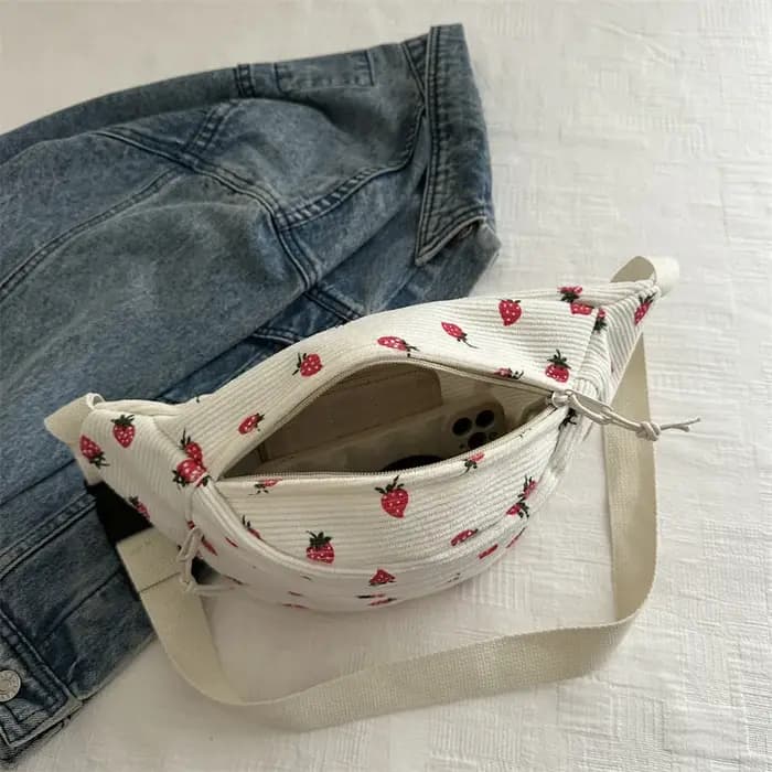 Sac de taille femmes hommes velours côtelé Fanny Pack fraises poche mode poitrine sac à main sport voyage sac