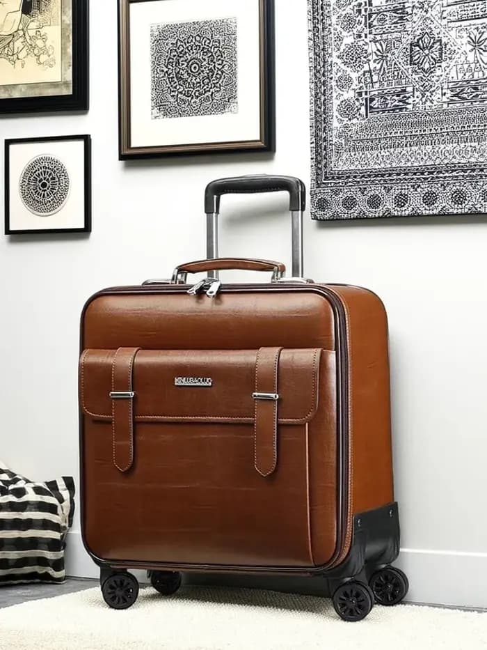 Valise à roulettes en cuir véritable pour hommes, bagage à main avec 4 roulettes, valise de voyage d'affaires