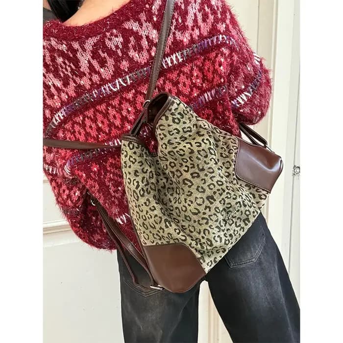ELFSACK sac à dos polyvalent à la mode imprimé léopard Patchwork sac à bandoulière pour femmes