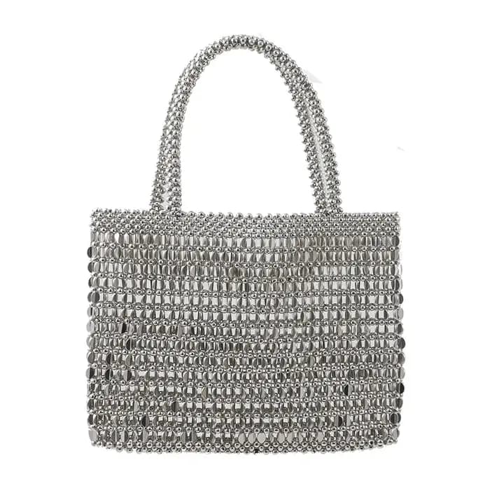 Vintage fait à la main dames sac à main tissage perlé mode couleur argent brillant paillettes sac à
