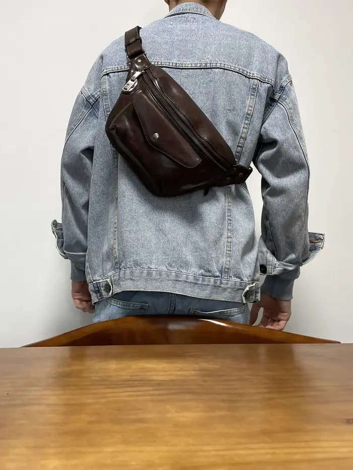 Sac de poitrine décontracté en cuir de vache pour hommes