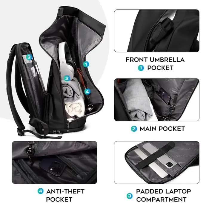 Bange hommes mode sac à dos 15.6 pouces multifonctionnel sac à dos étanche sac de voyage quotidien sac à dos scolaire décontracté avec boucle