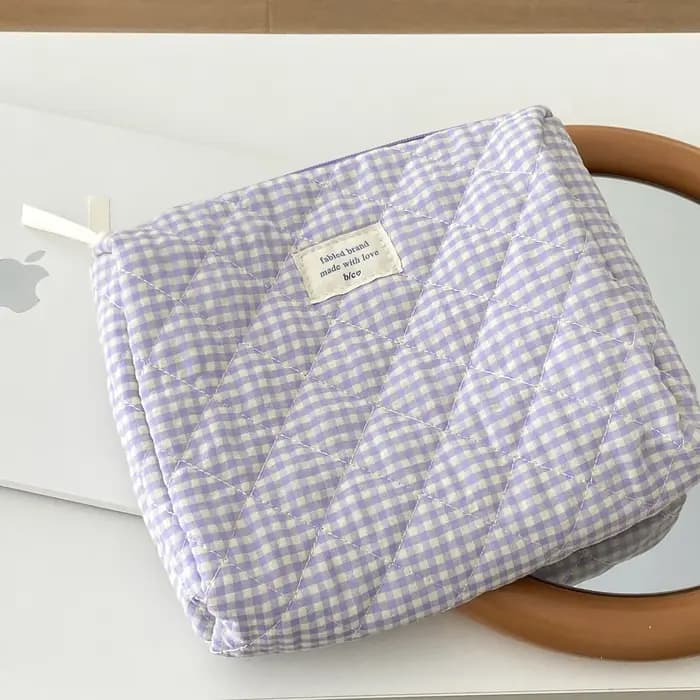 Sac de toilette matelassé grande capacité YT Berry Color pour étudiants, sac de rangement à carreaux, trousse de maquillage style Ins