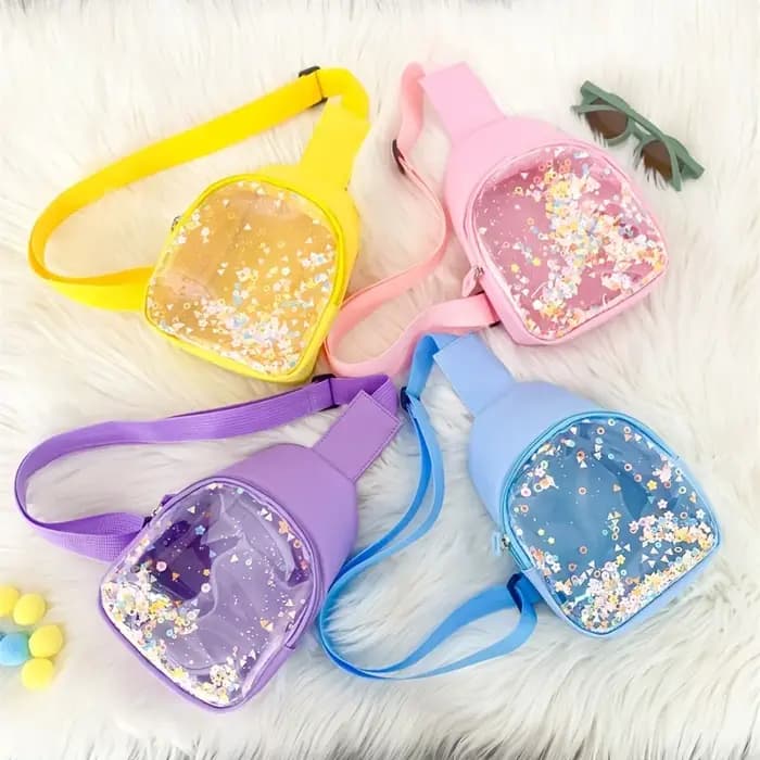 Sac à bandoulière à paillettes transparentes colorées pour bébés filles