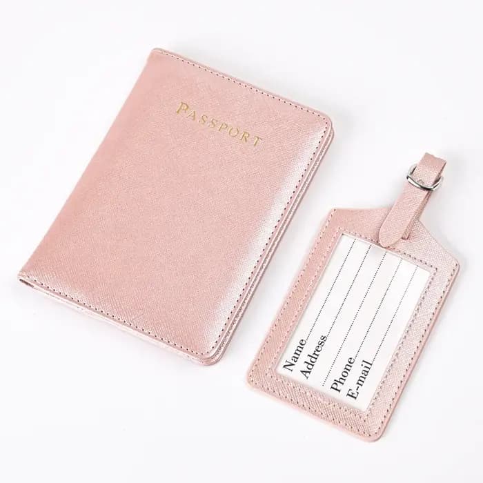 Saffiano-Ensemble d'étiquette de bagage en cuir PU, lettres personnalisées, couverture de passeport