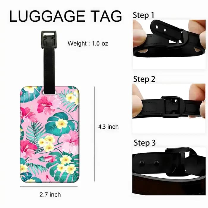 Étiquette de bagage motif fleurs et plantes