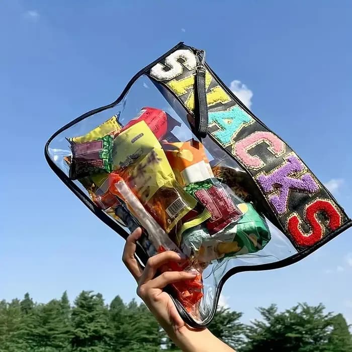 Sac en Pvc avec lettres patchées, sac de rangement de collations à la mode, sac à cosmétiques de voy