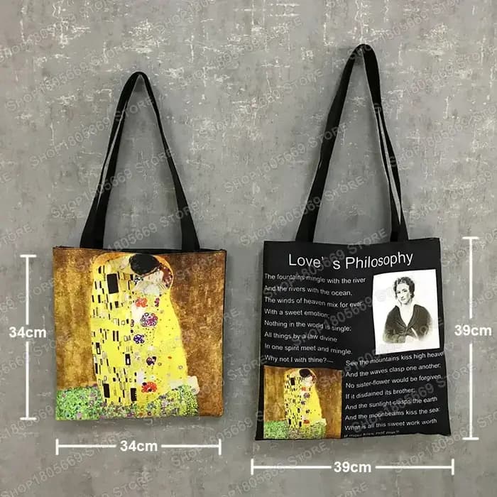 Vintage peinture baiser/poil d'eau fourre-tout femmes sac à main Monet/Gustav Klimt toile sac à bandoulière pour voyage sacs à provisions cadeau