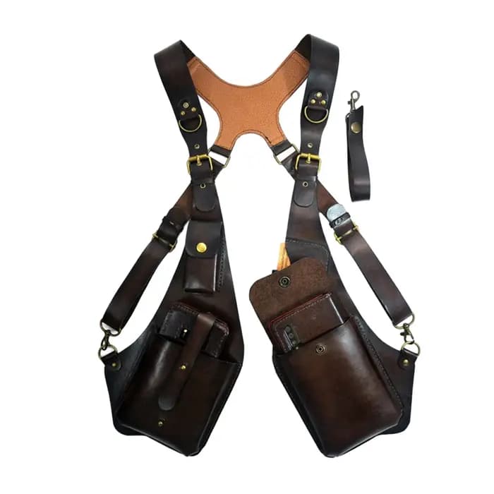 Sac bandoulière double antivol en cuir réglable pour homme