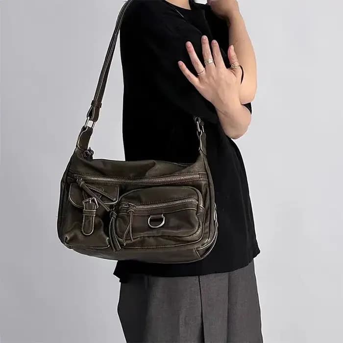 Sac à bandoulière en cuir lavé pour moto