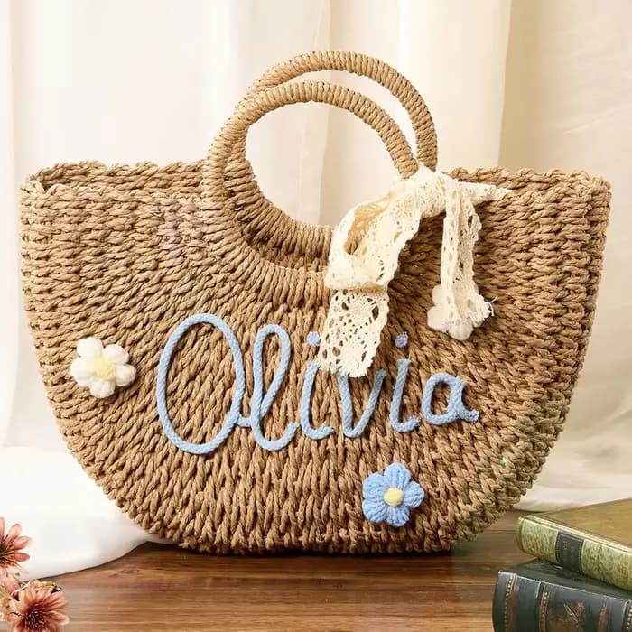 1 sac à main en paille personnalisé | sac de plage de demoiselle d'honneur | sac cadeau pour enterrement de vie de
