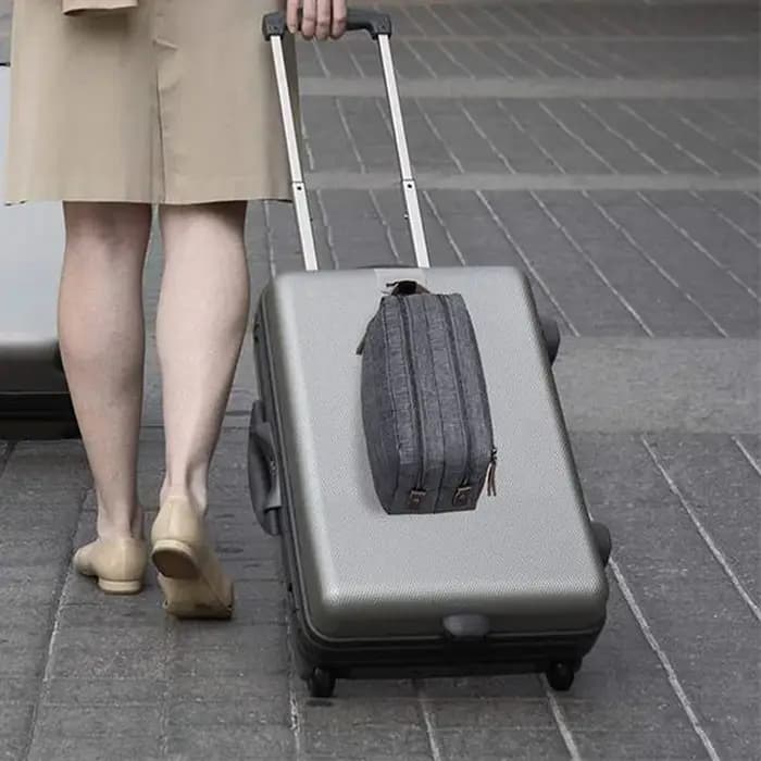 Sac à cosmétiques en toile décontracté avec poignée en cuir
