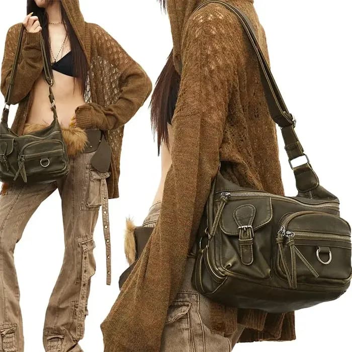Sac à bandoulière en cuir lavé pour moto